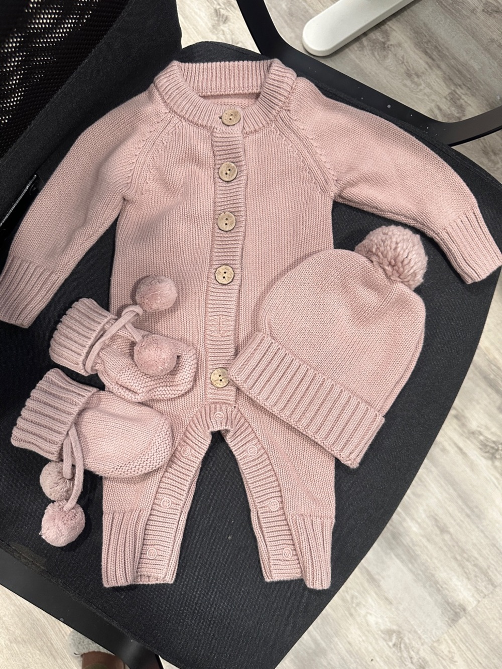 Caden Lane  Knit sweater button romper   Set with Booties and Beanie